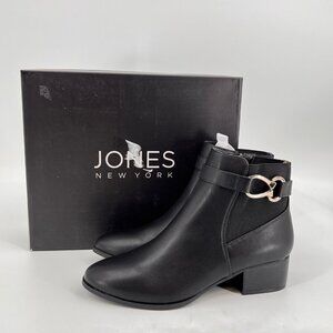 Jones New York Nadine Ankle Boot Black Zip Size 7.5 Synthetic Block Heel